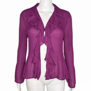 Sunny Leigh Purple Long-Sleeved Plissé Ruffled Blouse Y2K Retro 90s